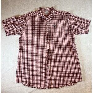 Columbia Shirt Mens XLarge Tall Red White Gingham Check Button Up Casual